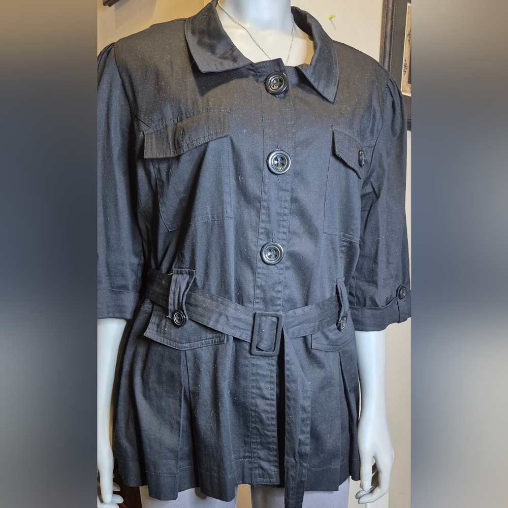 Dots Black Women's Button Down 3/4 Sleeve Shirt - Picture 9 of 14